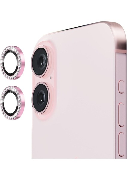 Apple iPhone 16 Kamera Koruma Parlak Renkli Taşlı Lens Koruyucu Temperli Cam Koruma