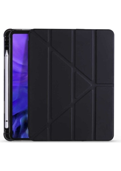 Apple iPad 10. Nesil 10.9 2022 Kılıf Tri Folding Standlı Kalemlikli Kalem Bölmeli 3 Katlamalı Standlı Uyku Modlu Smart Kapak