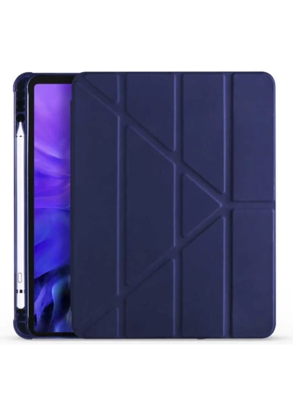 Apple iPad Air 11 10.9 Inç Air 4 5 6 2020 2022 2024 Kılıf Tri Folding Standlı Kalemlikli Kalem Bölmeli 3 Katlamalı Standlı Uyku Modlu Smart Kapak