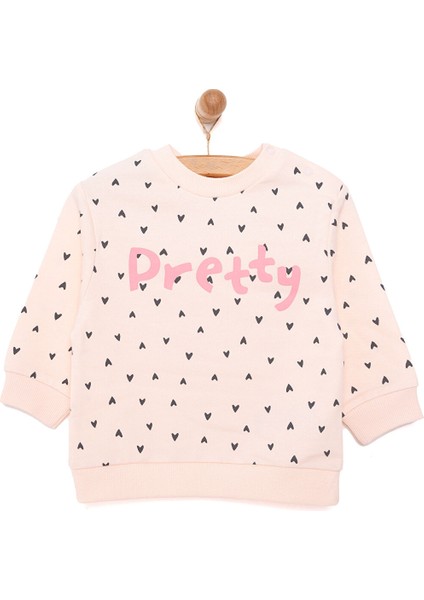 Basic Az Şardonlu Aslan Desenli Sweatshirt Kız Bebek