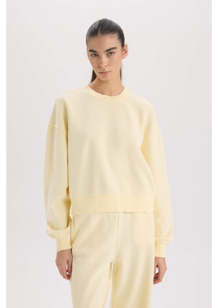 Boxy Fit Bisiklet Yaka Basic Düz Kalın Sweatshirt E4732AX24CW