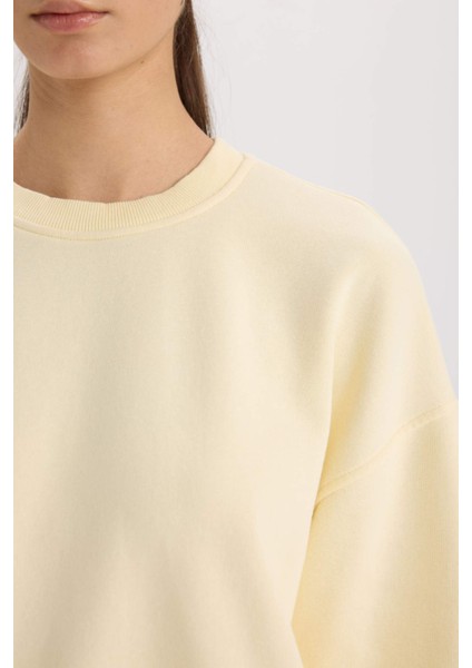 Boxy Fit Bisiklet Yaka Basic Düz Kalın Sweatshirt E4732AX24CW