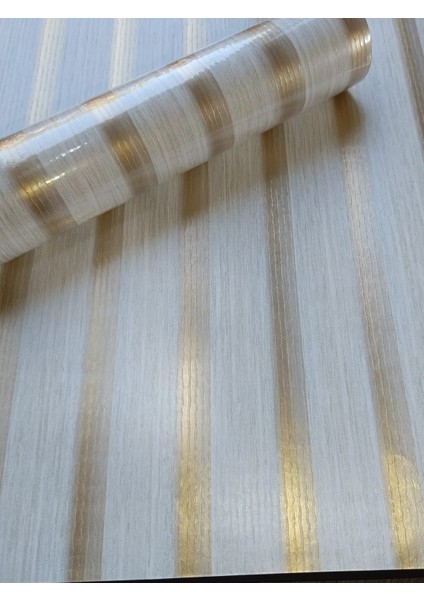 Beyaz Gold 3D Çıta Panel Görünümlü Hava Alabilen Silinebilir Duvar Kağıdı 5 M²