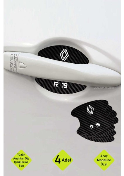 Karbon Desenli Renault R 19 Modeline Uygun Kapı Içi Çizik Koruma ve Estetik Folyo Takımı R 19 Yazılı