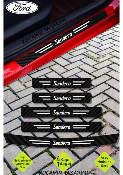 Ford Sandero Çizilmeleri Engelleyen Karbon Kapı Bagaj Eşiği Koruma Seti Şık Tasarım Sandero Yazılı
