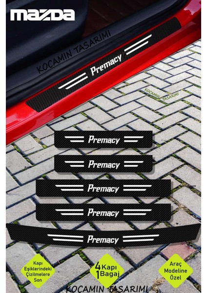 Mazda Premacy Karbon Kapı ve Bagaj Eşiği Koruma Seti Çizilmelere Karşı Dayanıklı Sticker Folyo Premacy Yazılı