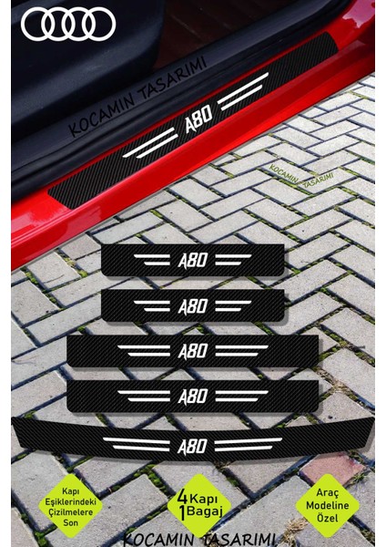 Audi A80 Karbon Kapı ve Bagaj Eşiği Koruma Seti Çizilmelere Karşı Dayanıklı Sticker Folyo A80 Yazılı