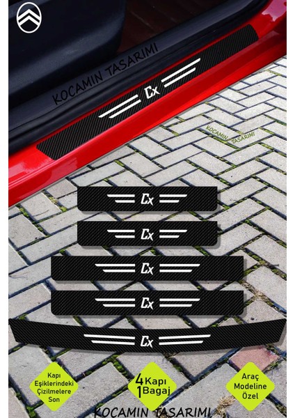 Citroen Cx Çiziklere Karşı Dayanıklı Karbon Kapı Bagaj Koruma Seti Sticker Folyo Cx Yazılı