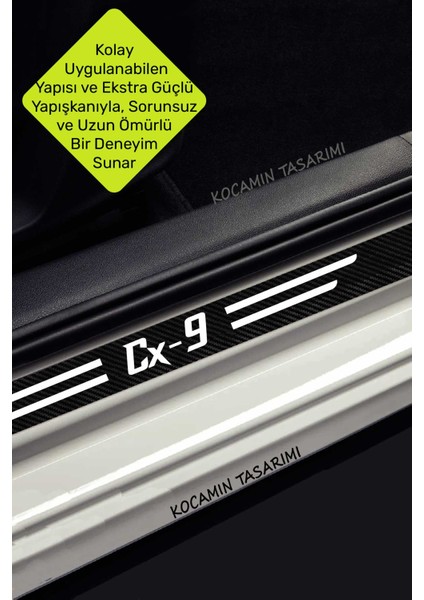 Mazda Cx-9 Kapı ve Bagaj Eşiği Koruyucu Karbon Folyo Çizik Önleyici Sticker Seti Cx-9 Yazılı