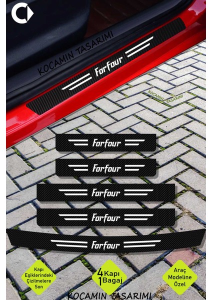 Smart Forfour Karbon Folyo ile Kapı ve Bagaj Eşiği Için Çizilmeye Karşı Koruyucu Set Forfour Yazılı
