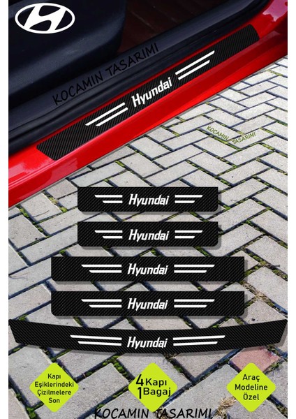 Hyundai Universal Çizilmeleri Engelleyen Karbon Kapı Bagaj Eşiği Koruma Seti Şık Tasarım Hyundai Yazılı