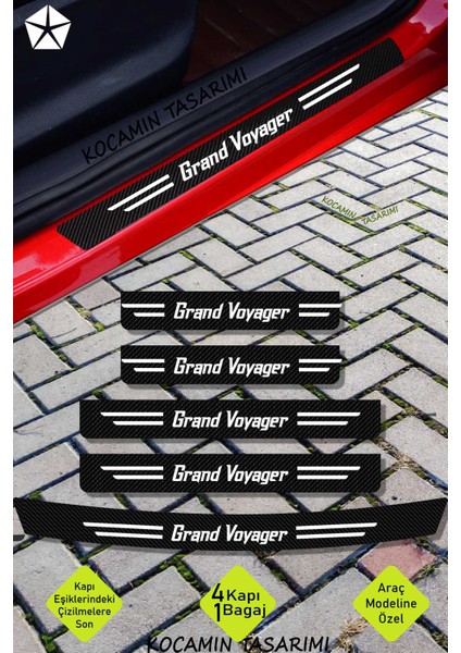 Chrysler Grand Voyager Karbon Folyo ile Kapı ve Bagaj Eşiği Için Çizilmeye Karşı Koruyucu Set Grand Voyager Yazılı