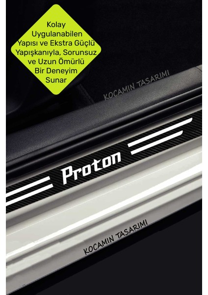 Proton Yazılı Karbon Kapı ve Bagaj Eşiği Koruma Seti Çizilmelere Karşı Dayanıklı Sticker Folyo Proton Yazılı