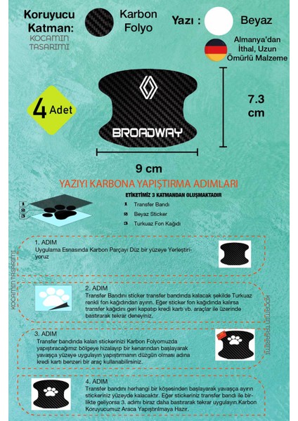 Renault Broadway Kapı Içi Çukur Bölgeleri Için Karbon Desenli Çizik Koruma Folyo Takımı Broadway Yazılı fırsatları
