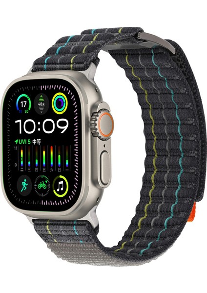 Apple Watch Series 10 46mm/Ultra 2 Ultra 49mm/9 8 7 45mm/SE (2023) SE (2022) SE 6 5 4 44mm/3 2 1 42mm için KALEBOL Naylon Spor Kordon - Gri (Yurt Dışından)