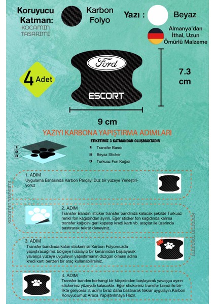 Karbon Desenli Ford Escort Modeline Uygun Kapı Içi Çizik Koruma ve Estetik Folyo Takımı Escort Yazılı fırsatları