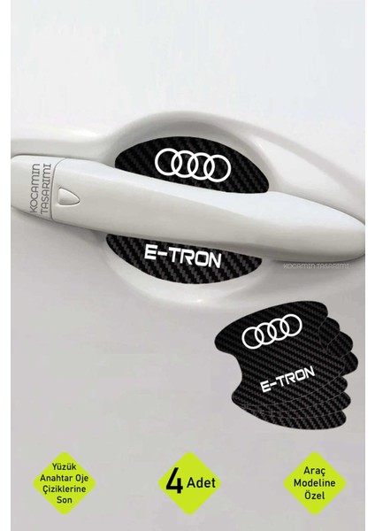 Karbon Tasarımlı Audi E-Tron Kapı Içi Çizik Koruma ve Estetik Folyo Seti - 4 Parça E-Tron Yazılı
