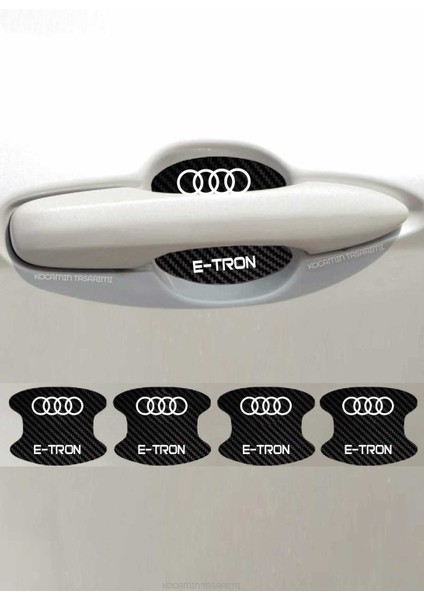 Karbon Tasarımlı Audi E-Tron Kapı Içi Çizik Koruma ve Estetik Folyo Seti - 4 Parça E-Tron Yazılı