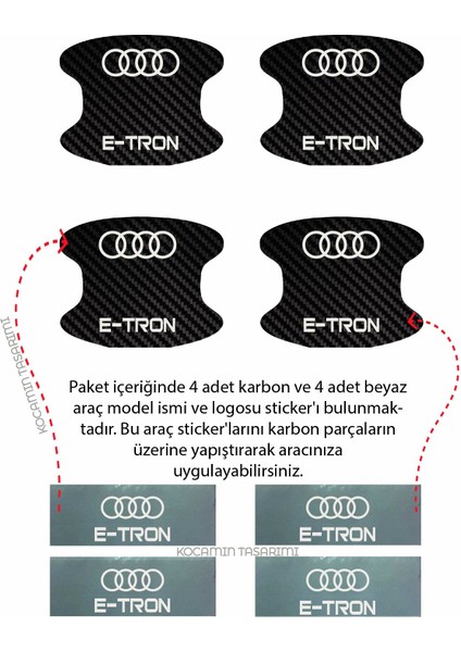 Karbon Tasarımlı Audi E-Tron Kapı Içi Çizik Koruma ve Estetik Folyo Seti - 4 Parça E-Tron Yazılı