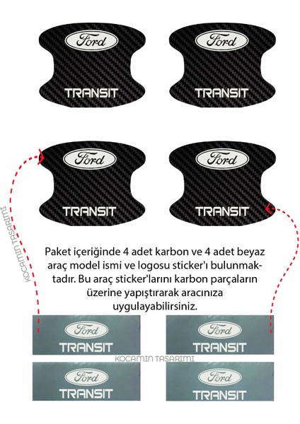 Karbon Kaplama Ford Transit Kapı Çukuru Çizik Önleyici Şık Folyo Koruma Seti Transit Yazılı modelleri