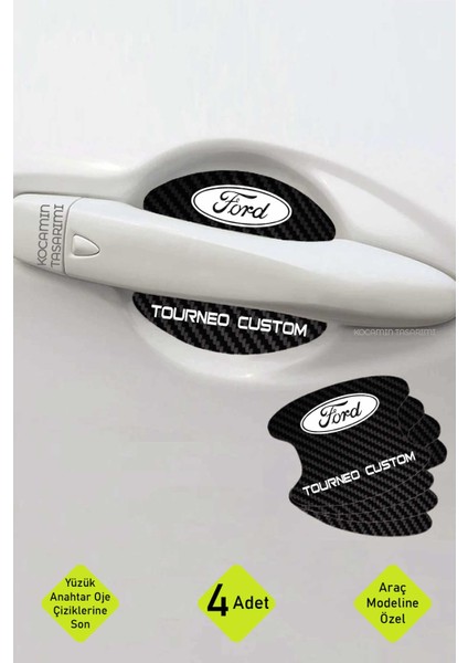 Karbon Tasarımlı Ford Tourneo Custom Kapı Içi Çizik Koruma ve Estetik Folyo Seti - 4 Parça Tourneo Custom Yazılı