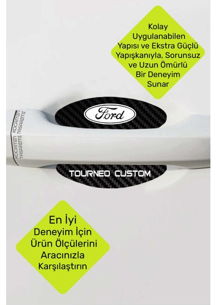 Karbon Tasarımlı Ford Tourneo Custom Kapı Içi Çizik Koruma ve Estetik Folyo Seti - 4 Parça Tourneo Custom Yazılı