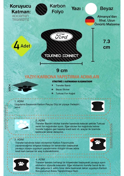 Ford Tourneo Connect Karbon Desenli Kapı Içi Çizik Önleyici ve Şık Görünüm Folyo Koruma Takımı Tourneo Connect Yazılı fırsatları