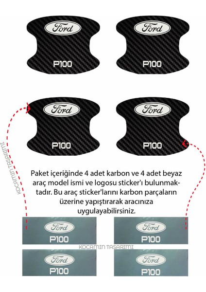 Ford P100 Modeline Özel 4 Parçalı Karbon Çizik Koruyucu Kapı Içi Folyo Seti P100 Yazılı modelleri