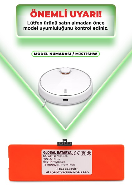 Xiaomi Mi Robot Vacuum Mop 2 Pro Uyumlu Robot Süpürge Bataryası 14.4V 6400MAH Li-Ion Pil (Yüksek Kapasite)