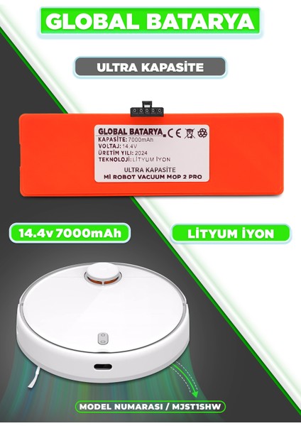 Xiaomi Mi Robot Vacuum Mop 2 Pro Uyumlu Robot Süpürge Bataryası 14.4V 6400MAH Li-Ion Pil (Yüksek Kapasite)