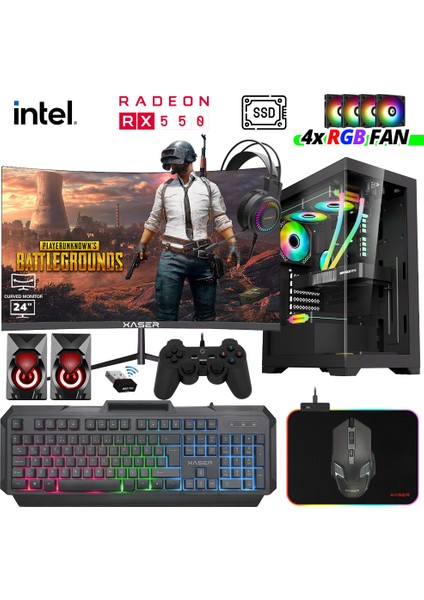 XSR970 I5 4570 16GB Ram 512GB SSD 4gb RX550 23.8" 100Hz Curved Masaüstü Oyuncu Bilgisayarı
