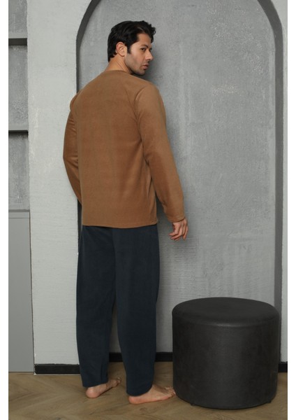 Erkek Yazı Detaylı Polar Pijama Takımı