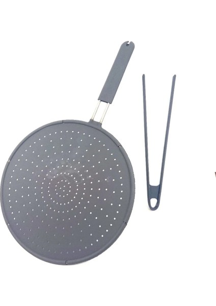 2 Parça Antrasit Silikon Kızartma Seti Yağ Sıçratmaz Maşa