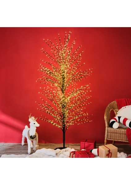 New Year Yılbaşı Shimmer Dekoratif Ledli Yılbaşı Ağacı Siyah 180 cm