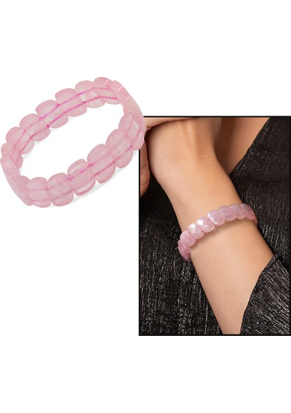 Pembe Kuvars Doğal Taş Rolex Kadın Bileklik