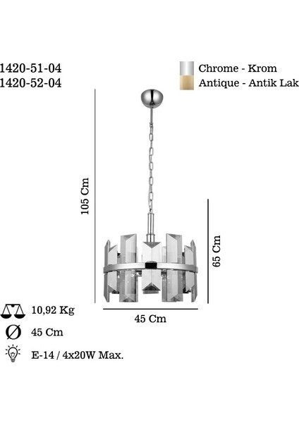Kansas Q45 Lik Krom Avize 4XE14