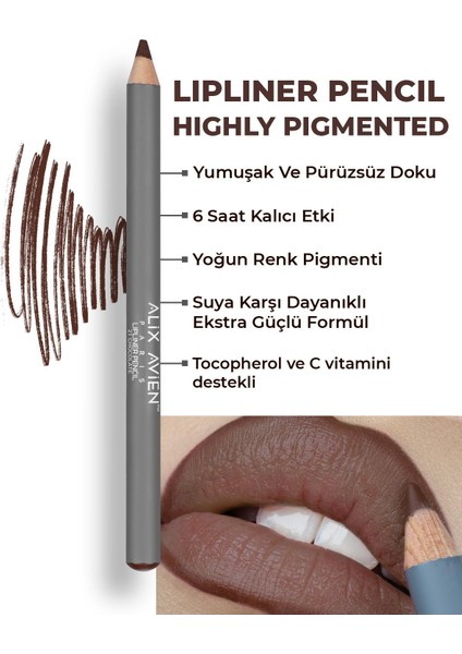 Alix Avien Dudak Kalemi Lipliner Pencil 21 Chocolate - Dağılma Yapmayan 6 Saate Kadar Kalıcı Etki