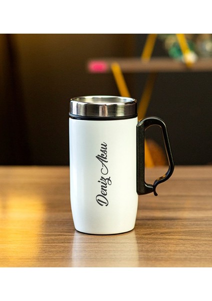 Kişiye Özel Kulplu Çelik Termos Bardak 240 ml - Beyaz fiyatları
