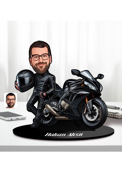 Kişiye Özel Motorcu Erkek Tasarımlı Karikatür Biblo-2