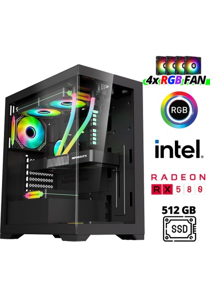 XSR973 I5 3470 16GB Ram 512GB SSD 8gb RX580 Ekran Kartı Masaüstü Oyuncu Bilgisayarı