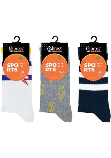 Erkek 3lü Şimşek Desenli Spor Soket Çorap ONL-02647