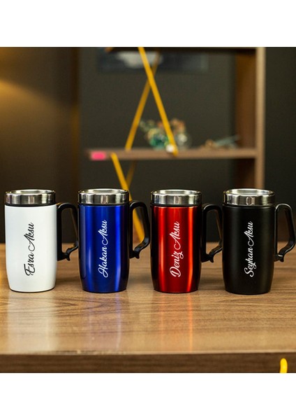 Kişiye Özel Kulplu Çelik Termos Bardak 240 ml - Beyaz fırsatları