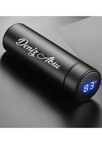 Kişiye Özel Siyah Renk Derece Göstergeli Termos