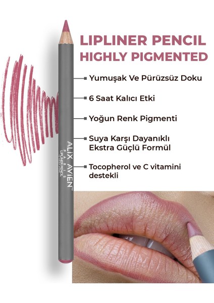 Alix Avien Dudak Kalemi Lipliner Pencil 12 Deep Pink - Dağılma Yapmayan 6 Saate Kadar Kalıcı Etki