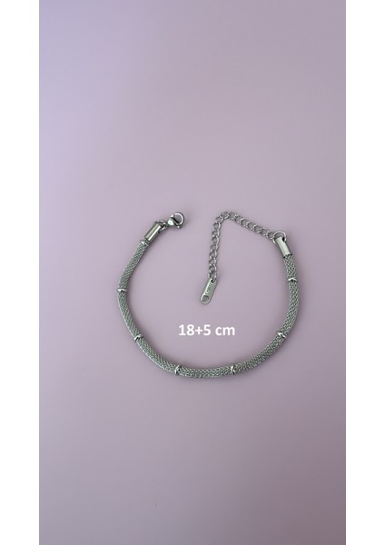 Çelik Beyaz Altın Kaplama Hasır Topçuk Gümüş Renk Silver Bileklik (18+5 cm) modelleri