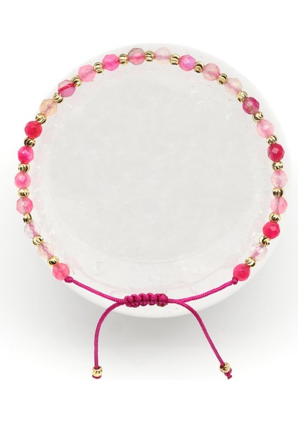 Akik Doğal Taş Makrome Örme Bileklik Fasetli Küre Kesim