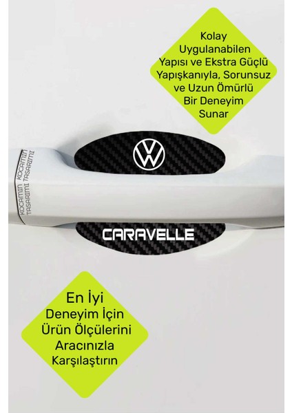 Volkswagen Caravelle Karbon Desenli Kapı Iç Kısmı Çizik Koruma Folyo Seti - 4 Parça Caravelle Yazılı