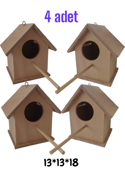 Ahşap Kancalı Kuş Yuvası Kuş Evi 4 Adet 13*13*18 cm Yağmura Kara Dayanıklı