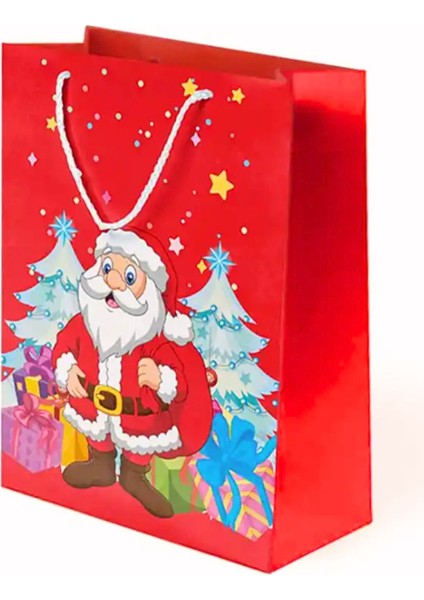 Yılbaşı Hediye Çantası, Kraft Poşet, Noel Baba 25X30CM Pakette 5 Adet