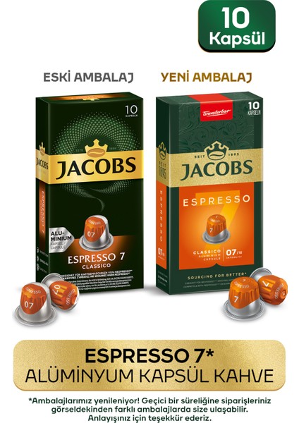 Espresso 7 Classico Nespresso Uyumlu Alüminyum Kapsül Kahve 10 Adet X 3 Paket